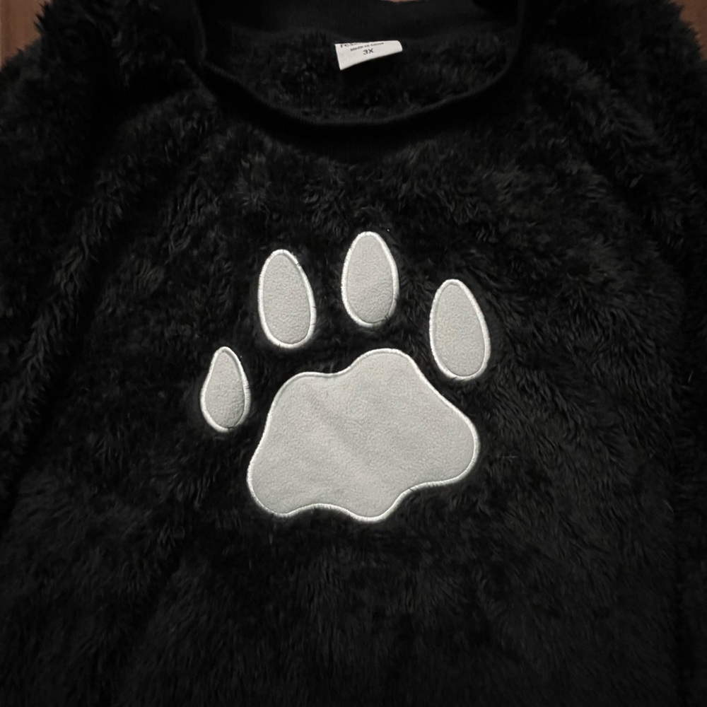 PRICE CUT!!  Black Furry Sweatshirt with Paw Print - Picture 2 of 5